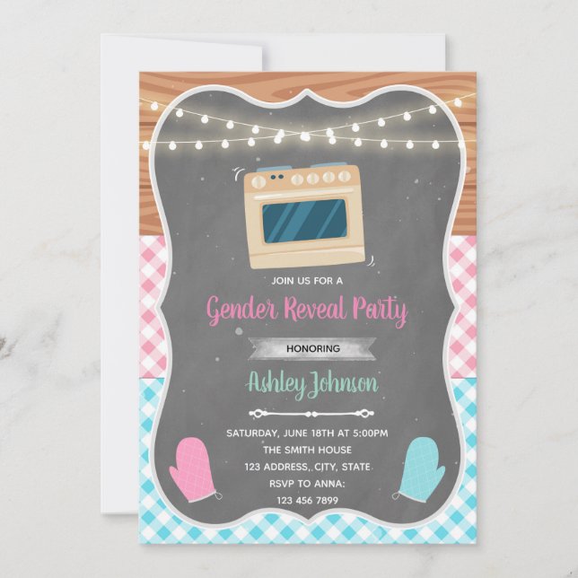 Gender reveal bun in the oven party invitation (Front)