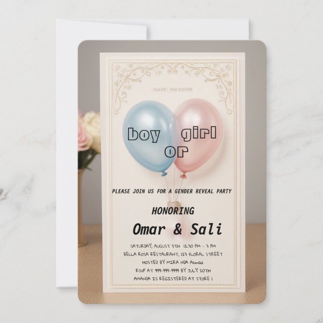 "Gender Reveal Celebration Joy and Surprises Invitation (Front)
