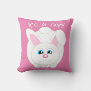 Gender Reveal Cute Cartoon Bunny Pink Throw Pillow