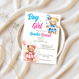 Gender reveal cute teddy bear boy or girl template