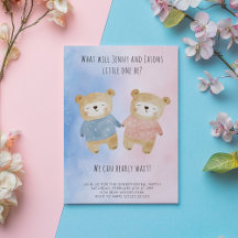 Gender Reveal cute teddy Bears starry pink blue
