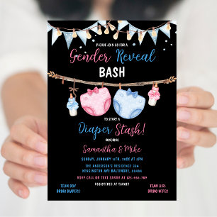 Gender Reveal Diaper Stash Clothesline He or She  Invitation