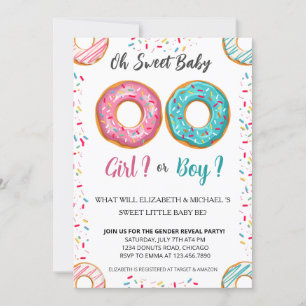 Gender Reveal Doughnut Theme Baby Shower Party Invitation