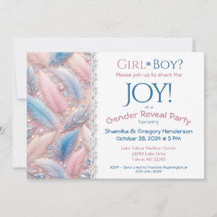 Gender Reveal Elegant Pink & Blue Feathers Invitation