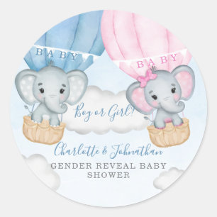 Gender Reveal Elephant Balloon Baby Shower Classic Round Sticker