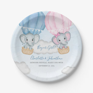 Gender Reveal Elephant Balloon Baby Shower Paper Plate