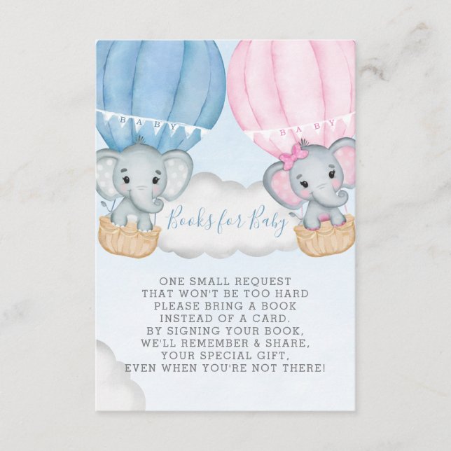 Gender Reveal Elephant Balloon Books for Baby Enclosure Card (Front)