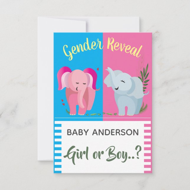 Gender Reveal Elephant Girl Boy Baby Shower Invitation (Front)