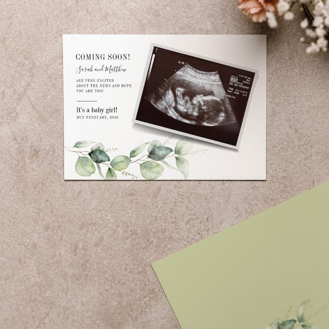 Gender Reveal Eucalyptus Botanical Baby Scan Announcement (Creator Uploaded)