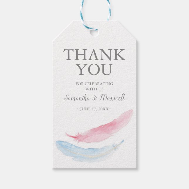 Gender Reveal Favour Gift Tag Feather (Front)