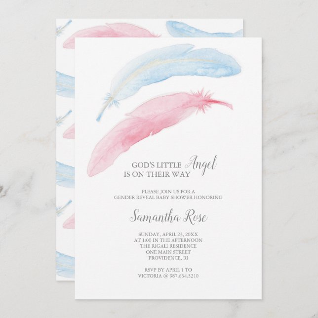 Gender Reveal Feather Invitation (Front/Back)