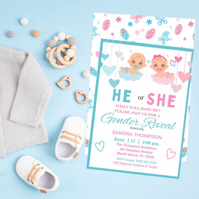 Gender Reveal Floating on  Cloud 9 Invitation (Creator Uploaded)