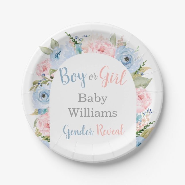 Gender Reveal Floral Arch Paper Plate (Front)