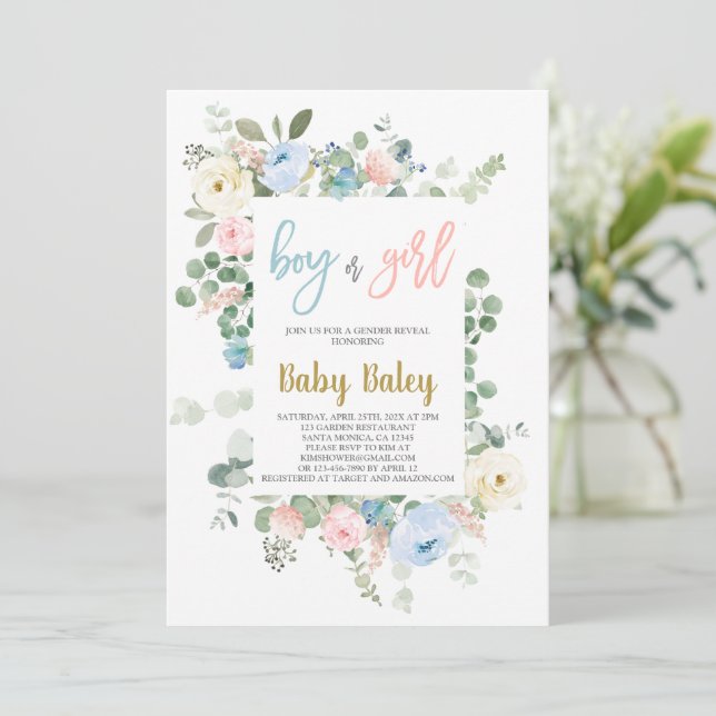 Gender Reveal floral Invitation (Standing Front)