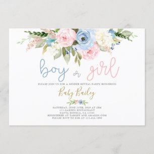 Gender reveal floral invitation