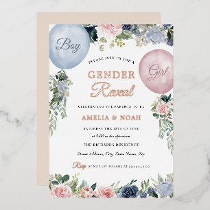 Gender Reveal Foil Floral Balloon Pink Blue