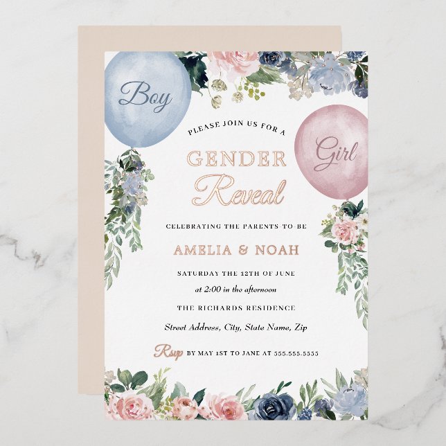 Gender Reveal Foil Floral Balloon Pink Blue  (Front/Back)