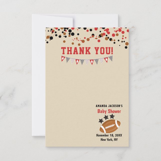 Gender Reveal Football Theme Baby Boy Shower Thank You Card (Front)
