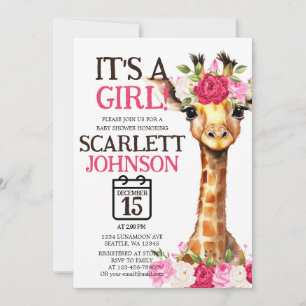Gender Reveal for Baby Girl Giraffe Baby Shower Invitation