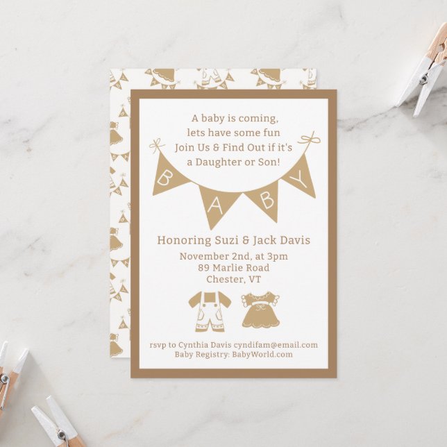 Gender Reveal Gender Neutral Baby Shower Invitation (Front/Back In Situ)