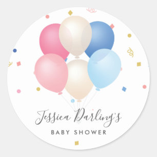 Gender reveal    gender neutral balloons confetti classic round sticker