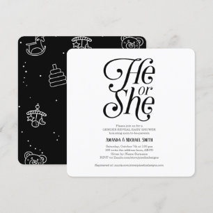 Gender Reveal, Gender Neutral, Modern, He or She Invitation