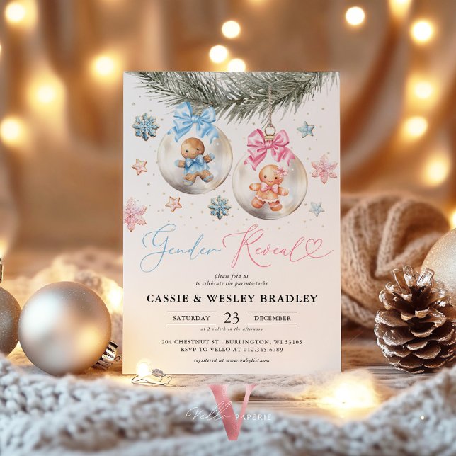Gender Reveal Gingerbread Baubles Baby Shower Invitation (Creator Uploaded)
