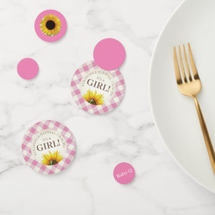 Gender Reveal Gingham and Sunflower Baby Q Confetti