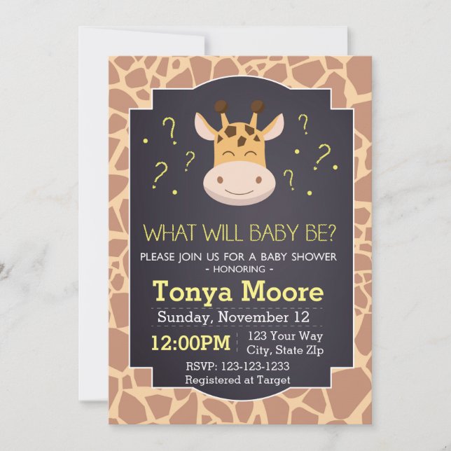 Gender Reveal Giraffe Baby Shower Invitation (Front)
