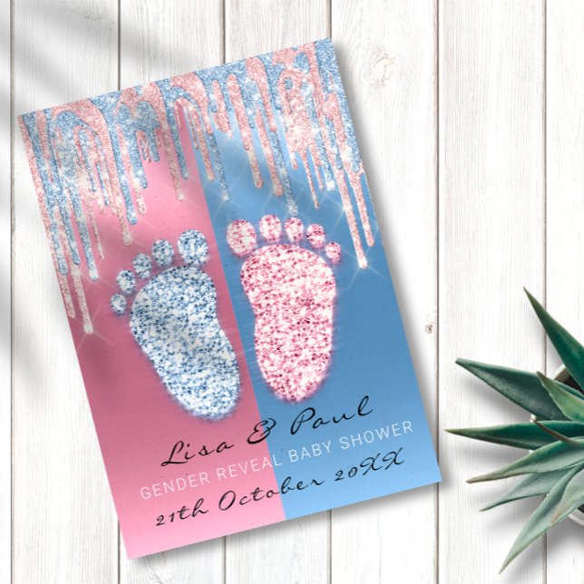 Gender Reveal Glitter Drip Pink Blue Baby Boy Girl Invitation (Gender Reveal Glitter Drip Pink Blue Baby Boy Girl Invitation)