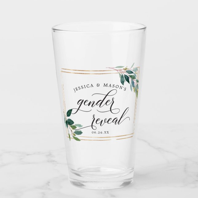 Gender Reveal Greenery Pint Glass Favour Gift (Front)