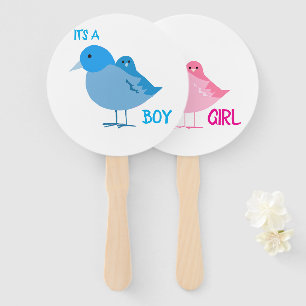 Gender reveal hand fans with cute birds showers