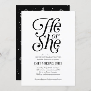 Gender Reveal, He or She, Modern, Baby Shower Invitation
