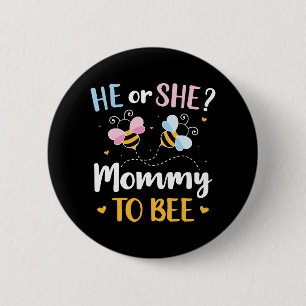 Gender reveal he or she mummy matching baby party 6 cm round badge