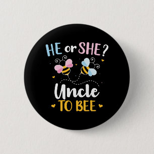 Gender reveal he or she uncle matching baby party 6 cm round badge