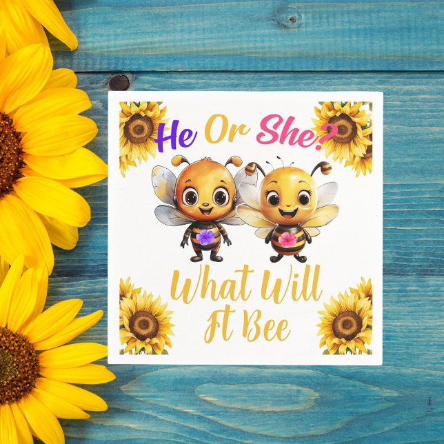 Gender Reveal He or She What Will It Bee Napkin (Gender Reveal He or She What Will It Bee Napkins)