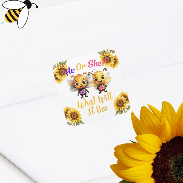 Gender Reveal He or She What Will It Bee Square Sticker (Gender Reveal He or She What Will It Bee Square Sticker)