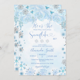 Gender Reveal He or She Winter Blue Snowflakes  Invitation
