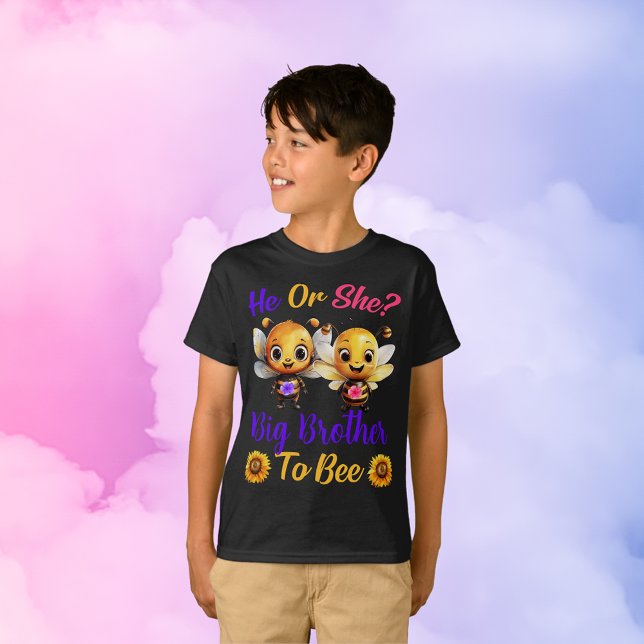 Gender Reveal He She Big Brother to Bee Boys Black T-Shirt (Gender Reveal He She Big Brother to Bee Boys Black T-Shirt)