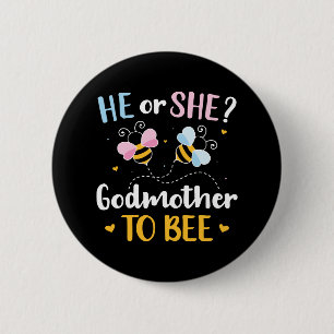 Gender reveal he she godmother matching baby party 6 cm round badge