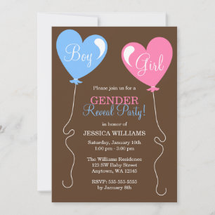 Gender Reveal Heart Balloons Pink and Blue Invitation