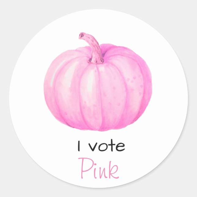 Gender Reveal I Vote Pink Pumpkin Baby Shower Classic Round Sticker (Front)