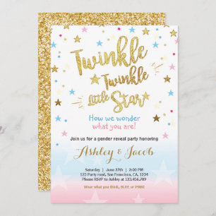 Gender reveal invitation Baby shower Stars Moon