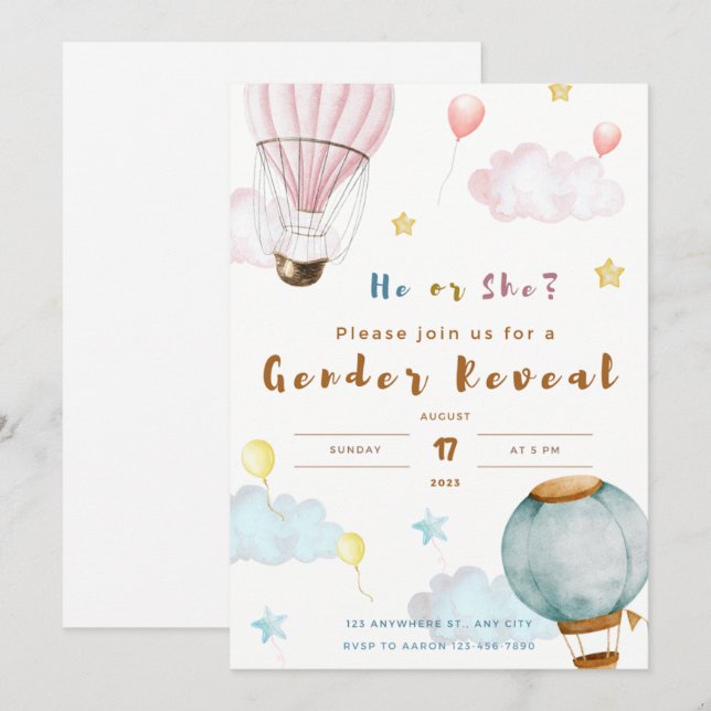 gender reveal invitation balloon cloud (Front/Back)