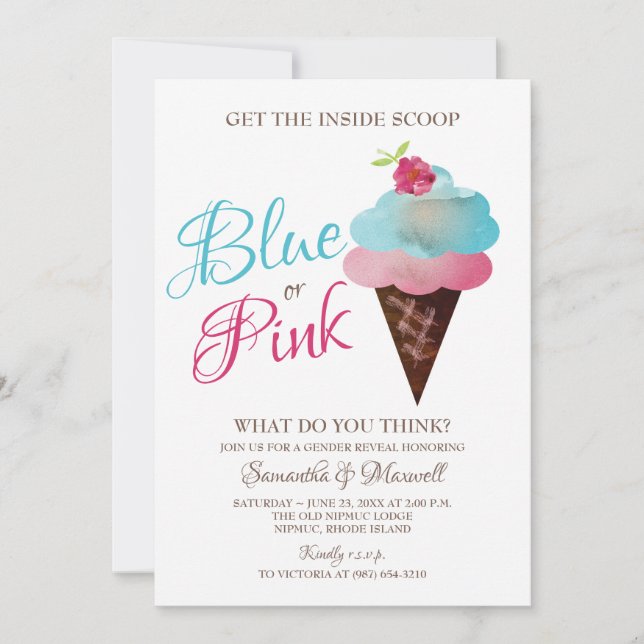 Gender Reveal Invitation BLUE OR PINK Ice Cream (Front)