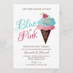 Gender Reveal Invitation BLUE OR PINK Ice Cream