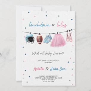 Gender Reveal Invitation card with a football,tutu