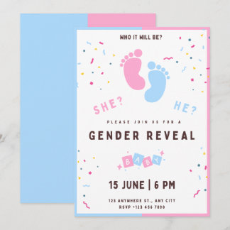 gender reveal invitation feet, boy or girl