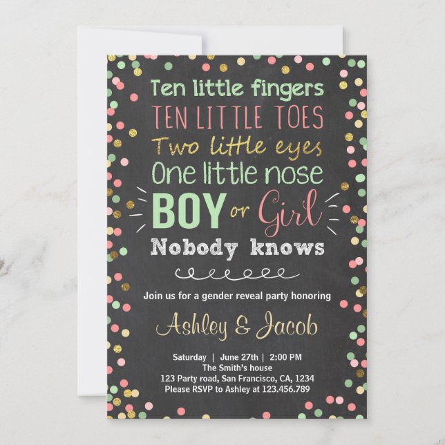 Gender reveal invitation Green Coral Boy or Girl (Front)