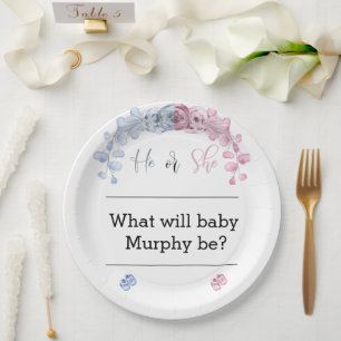 Gender reveal invitation, He or she Paper Plate